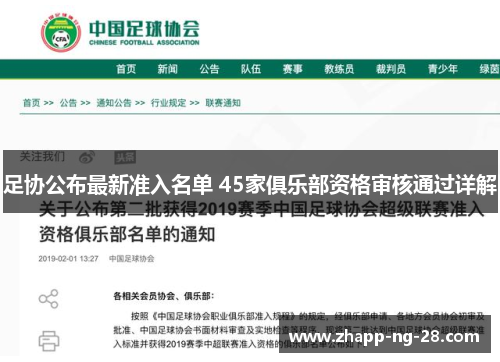 足协公布最新准入名单 45家俱乐部资格审核通过详解